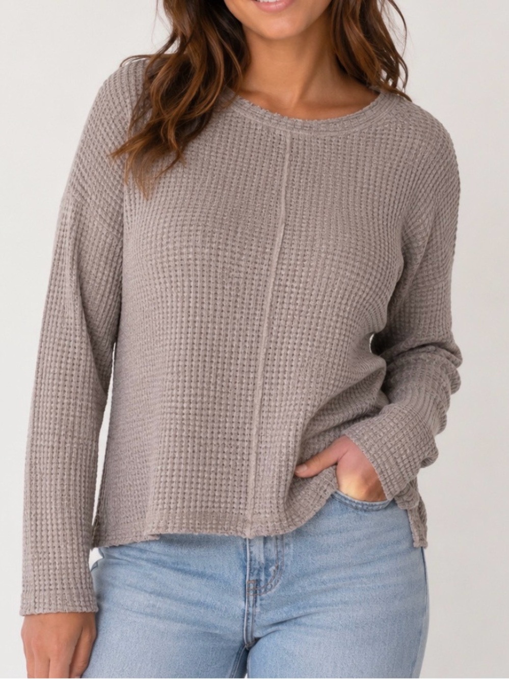 Sweet Lilac Waffle Knit Long Sleeve Top in Dusty Mauve SZ MD pullover